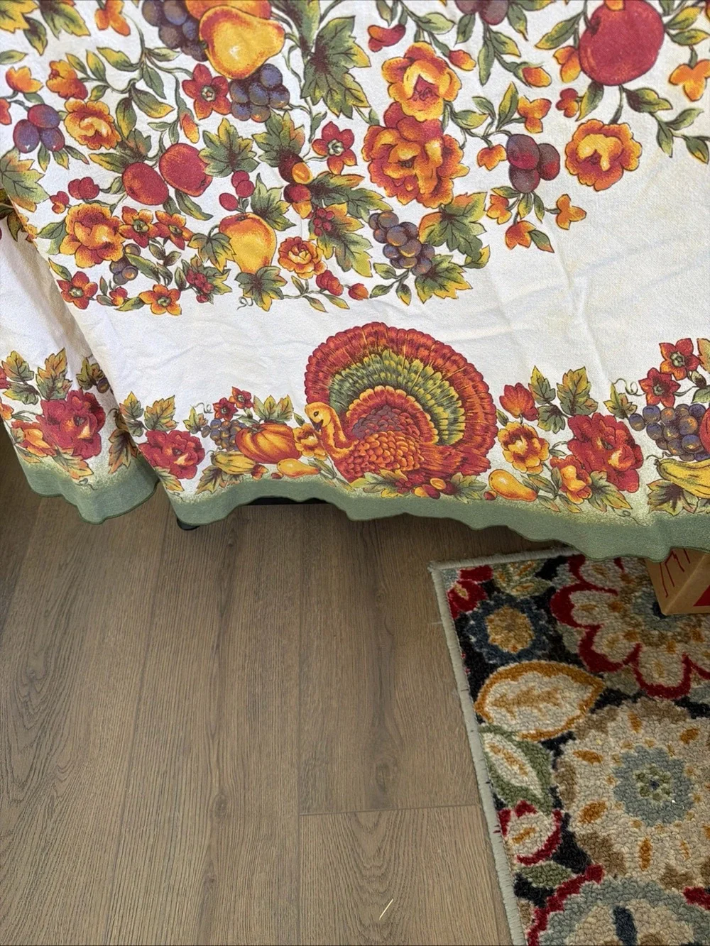 3 vintage tablecloths Thanksgiving, Christmas and Blue Jacquard